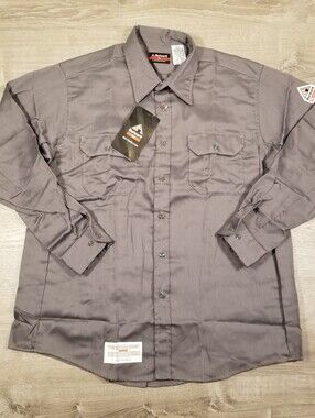 NWT Bulwark Midweight Excel FR Flame Resistant Work Shirt Gray Mens XL Cat 2